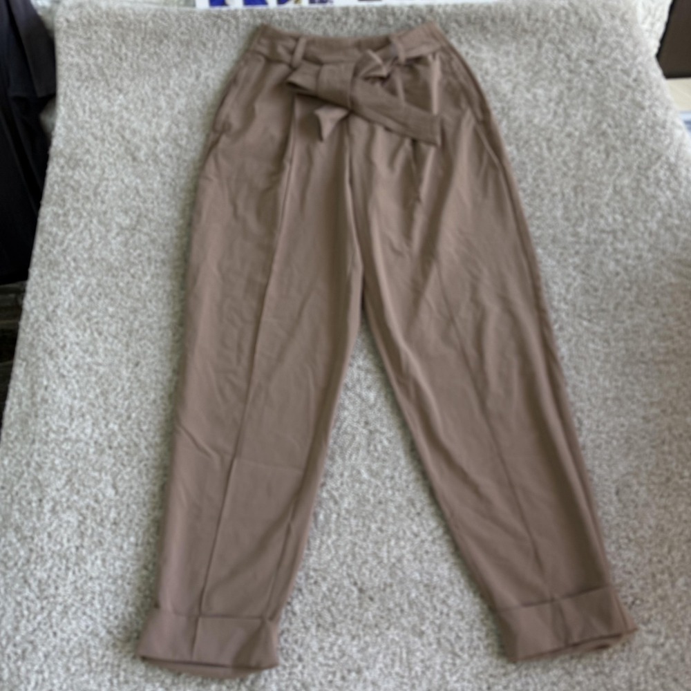 Athleta Cardiff Pant Womens 8 Brown Ankle Tapered Belted Travel Workwear - Picture 2 of 12